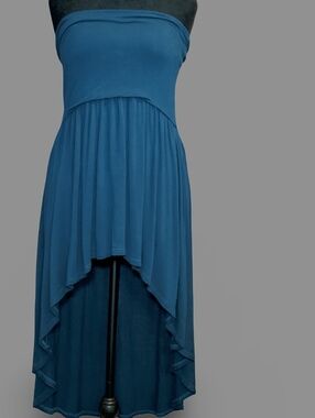 YummyPlus Strapless Hi-Low Teal Dress 2X Plus Knit Pleated Rayon Spandex